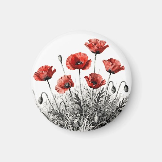 Triljartrode Klaproos Bloemenweide Magneet (Voorkant)