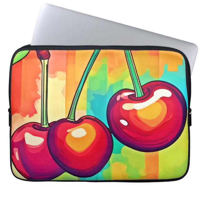 Trilkerige Kersen Kunst Laptop Sleeve (Voorkant)