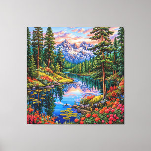 Trillend berglandschap met reflectie canvas afdruk