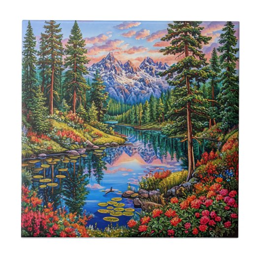 Trillend berglandschap met reflectie tegeltje (Voorkant)