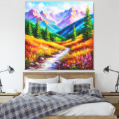Trillend berglandschap met stroom, wilde bloem canvas afdruk (Insitu (Slaapkamer))