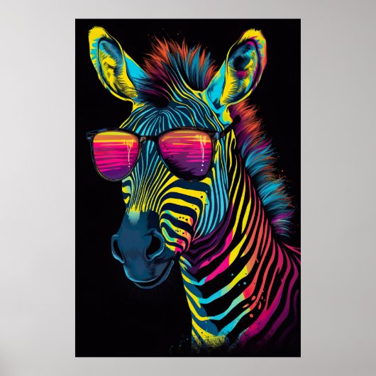 trillend en opvallend kleurrijk Zebra Poster (Voorkant)