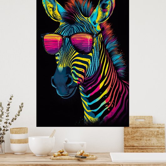 trillend en opvallend kleurrijk Zebra Poster (Keuken)