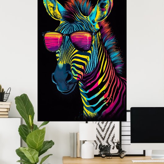 trillend en opvallend kleurrijk Zebra Poster (Thuiskantoor)