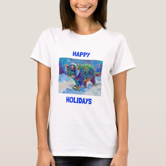 Trillend Gelukkig Kerstkat Celebratie T-shirt (Voorkant)