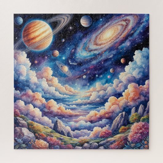 Trillend kosmisch landschap met planeten legpuzzel (Verticaal)