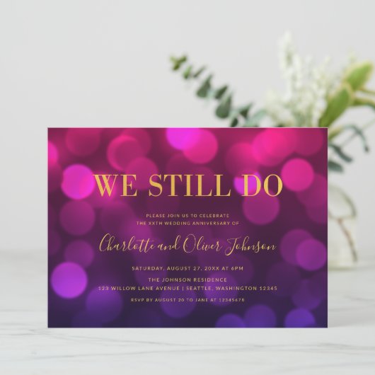 Trillend Magenta Bokeh Licht Huwelijksjubileum Kaart (Staand voorkant)