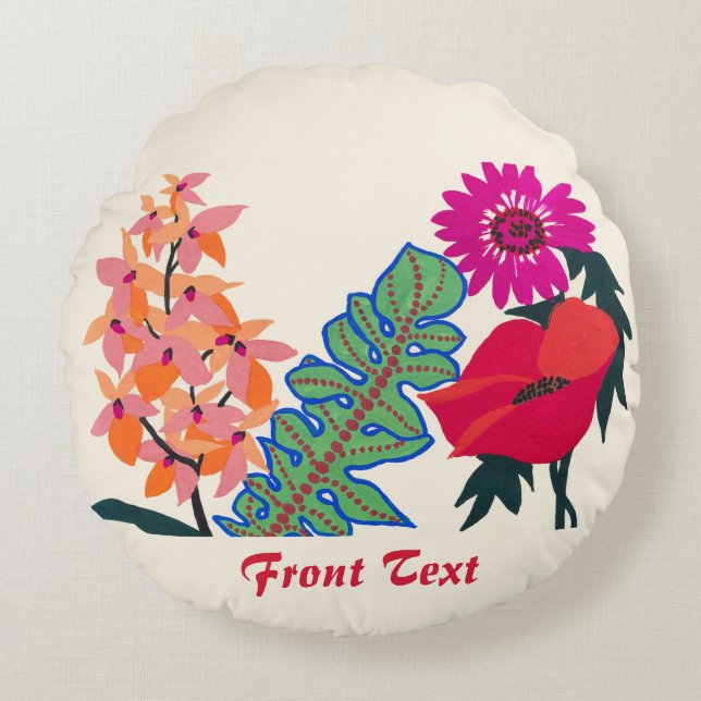 Trillend Maximalistisch Boho Bloemenkunst Tuin Kun Rond Kussen (Voorkant)