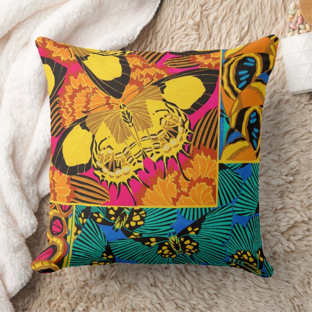 Trillend Maximalistisch Roze & Turquoise Vlinder K Kussen (Deken)