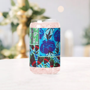 Trillend Maximalistische Blauwe en Groene Bloemkun Blikvorm Glas