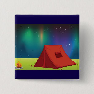 Trillend Noordelijke Lichten Kampeer Tent Nacht Vierkante Button 5,1 Cm