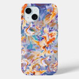 Trillend Oranje en Blauw Abstract Bloemend iPhoneH iPhone 15 Case