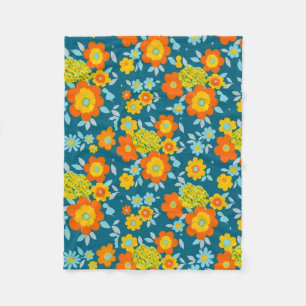 Trillend Oranje & Gele Bloemen op Diep Teal Fleece Deken