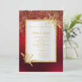 Trillend rood en goud blad ELEGANT TROUWEN Kaart (Staand voorkant)