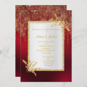 Trillend rood en goud blad ELEGANT TROUWEN Kaart (Voorkant / Achterkant)