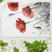 Trillend rood klaproos bloemenveld theedoek (Gevouwen)