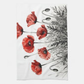 Trillend rood klaproos bloemenveld theedoek (Verticaal)