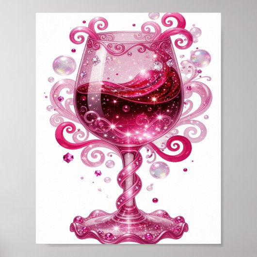Trillend Zilver ROZE WIJN GLAS Print (Voorkant)