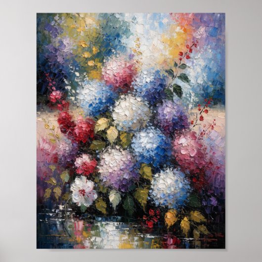 Trillend Zomer Hydrangea Boeket Zware Impasto Olie Poster (Voorkant)