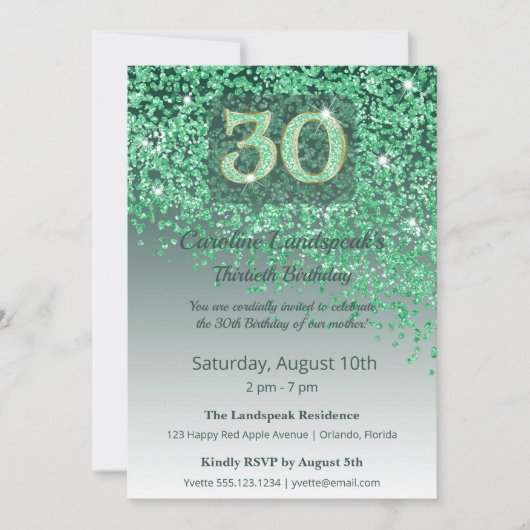 Trillende 30e Verjaardag Smaragdgroene Glitters Kaart (Voorkant)