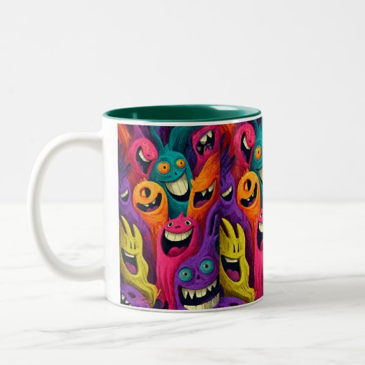 Trillende Abstracte Cartoon Wezen Mok (Links)