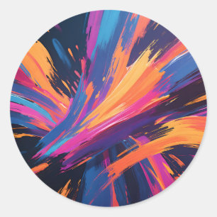 Trillende Abstracte Penseelstreken Kleurexplosie Ronde Sticker