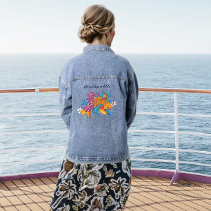 Trillende Blauwe Kersenbloesem Karper Lotus Denim Jacket