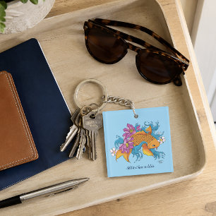 Trillende Blauwe Kersenbloesem Karper Lotus     Sleutelhanger