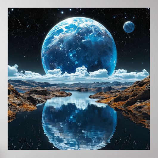 Trillende blauwe maan poster (Voorkant)