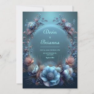 Trillende Blauwe Protea Etherische Halo Bruiloft Kaart