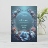 Trillende Blauwe Protea Etherische Halo Bruiloft Kaart (Staand voorkant)