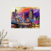 Trillende Cincinnati Ohio Abstracte Silhouet Kunst Poster (Keuken)