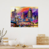 Trillende Cincinnati Ohio Abstracte Silhouette Kun Poster (Keuken)