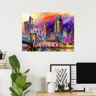 Trillende Cincinnati Ohio Abstracte Silhouette Kun Poster