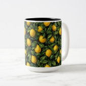 Trillende Citroen Citrus Boom Patroon Tweekleurige Koffiemok (Voorkant rechts)