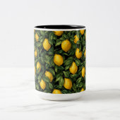Trillende Citroen Citrus Boom Patroon Tweekleurige Koffiemok (Center)