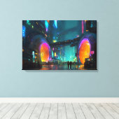 Trillende Cyberpunk Stadsgezicht met Bogen Canvas Afdruk (Insitu (Houten vloer))