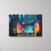 Trillende Cyberpunk Stadsgezicht met Bogen Canvas Afdruk (Voorkant)
