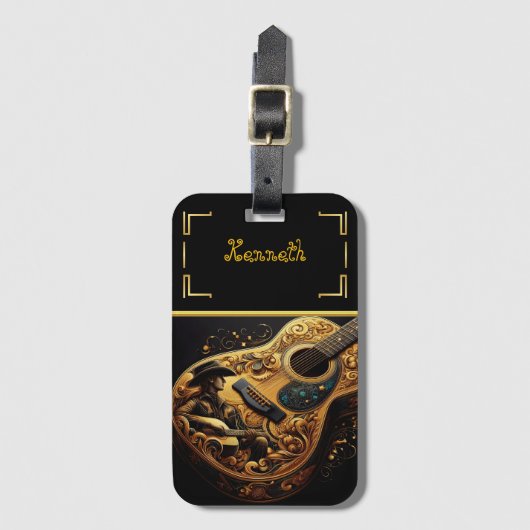 Trillende elegante accessoire Gitarcowboy-beeld Bagagelabel (Voorkant (verticaal))