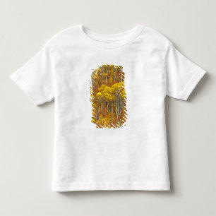 Trillende espengroep in piek herfst kleur in kinder shirts