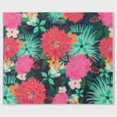  trillende Floral verf Navy-Blue Design Cadeaupapier (Vlak)