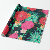  trillende Floral verf Navy-Blue Design Cadeaupapier (Uitgerold)