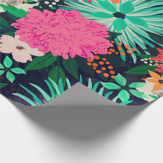 trillende Floral verf Navy-Blue Design Cadeaupapier (Hoek)