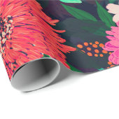  trillende Floral verf Navy-Blue Design Cadeaupapier (Rol Hoek)