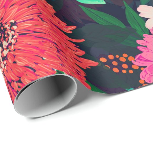  trillende Floral verf Navy-Blue Design Cadeaupapier (Rol Hoek)