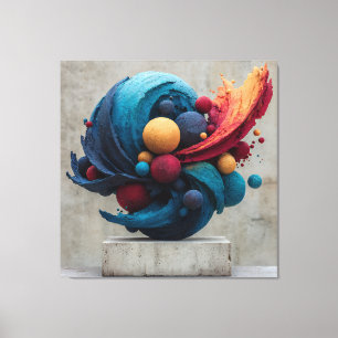 Trillende Gebarsten Bol Explosieve Kleur Sculptuur Canvas Afdruk