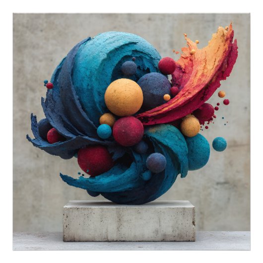 Trillende Gebarsten Bol Explosieve Kleur Sculptuur Foto Afdruk (Voorkant)