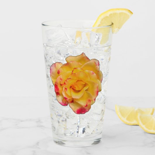 Trillende Gele en Roze Roos Drinkglas Glas (Achterkant ijs)