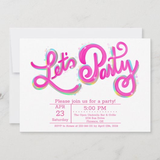 Trillende horizontale roze iriserende Let's Party Kaart (Voorkant)