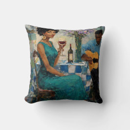 Trillende Jazzvrouw Turquoise Bistro Kunst Kussen
